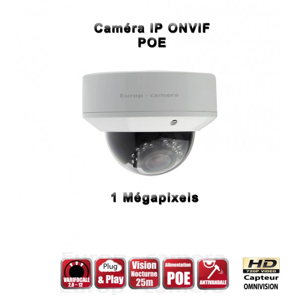 DOME IP POE ANTI-VANDAL IR 25M ONVIF 720P CMOS SENSOR 2 MEGA-PIXELS / REF : EC-D1MP - CAMÉRA DE VIDÉO SURVEILLANCE NUMÉRIQE IP Caméra ip 720P ONVIF 1MP PLUG AND PLAY