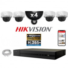 Prop IP Hikvision Viduction Kit: 4x Poe Domes Ir Cameas IR 30M 4 MP + NVR 4 -Channel Recorder H265 + 2000 GB