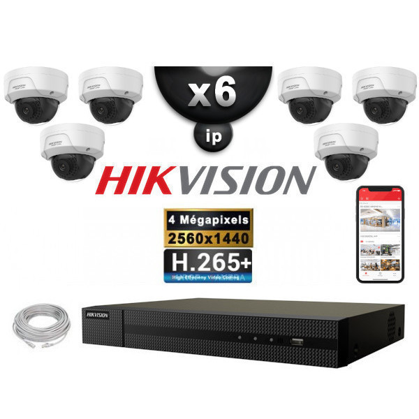 Kit Vidéo Surveillance PRO IP HIKVISION : 6x Caméras POE Dômes IR 30M 4 MP + Enregistreur NVR 8 canaux H265+ 2000 Go