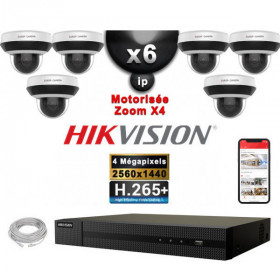 Kit Vidéo Surveillance PRO IP HIKVISION : 6x Caméras POE Dômes motorisée IR 20M 4MP + Enregistreur NVR 8 canaux H265+ 2000 Go
