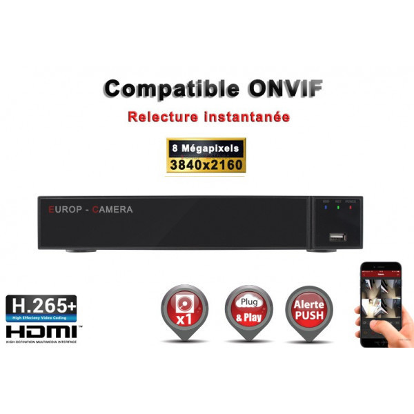 Enregistreur numérique NVR réseau 9 canaux H264+ / H265+ IP ONVIF UHD 4K 5MP 3MP 1080P FULL HD