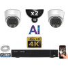 Kit Vidéo Surveillance PRO IP 2x Caméras POE Dômes AI IR 25M Capteur SONY UHD 4K + Enregistreur NVR 8 canaux H265+ 2000 Go