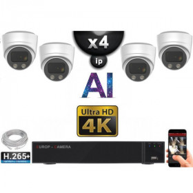Kit Vidéo Surveillance PRO IP 4x Caméras POE Dômes AI LED 30M Capteur SONY UHD 4K + Enregistreur NVR 8 canaux H265+ 2000 Go