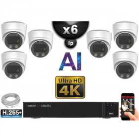 Kit Vidéo Surveillance PRO IP 6x Caméras POE Dômes AI IR 25M Capteur SONY UHD 4K + Enregistreur NVR 8 canaux H265+ 2000 Go