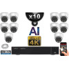 Kit Vidéo Surveillance PRO IP 10x Caméras POE Dômes AI IR 25M Capteur SONY UHD 4K + Enregistreur NVR 32 canaux H265+ 3000 Go