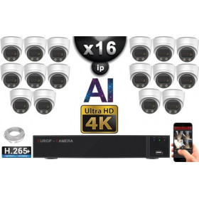 Kit Vidéo Surveillance PRO IP 16x Caméras POE Dômes AI IR 25M Capteur SONY UHD 4K + Enregistreur NVR 30 canaux H265+ 3000 Go