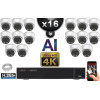 Kit Vidéo Surveillance PRO IP 16x Caméras POE Dômes AI IR 25M Capteur SONY UHD 4K + Enregistreur NVR 32 canaux H265+ 3000 Go