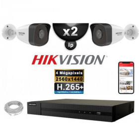 Kit Vidéo Surveillance PRO IP HIKVISION : 2x Caméras POE Tubes IR 30M 4 MP + Enregistreur NVR 4 canaux H265+ 1000 Go