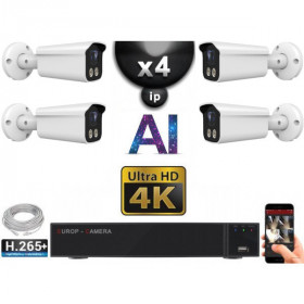 Kit Vidéo Surveillance PRO IP 4x Caméras POE Tubes AI LED 30M Capteur SONY UHD 4K + Enregistreur NVR 8 canaux H265+ 2000 Go