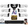 Kit Vidéo Surveillance PRO IP 6x Caméras POE Tubes AI IR 25M Capteur SONY UHD 4K + Enregistreur NVR 10 canaux H265+ 2000 Go