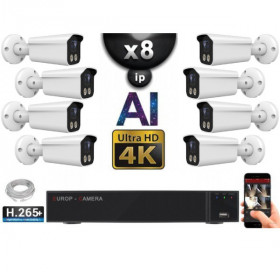 Kit Vidéo Surveillance PRO IP 8x Caméras POE Tubes AI IR 25M Capteur SONY UHD 4K + Enregistreur NVR 10 canaux H265+ 3000 Go