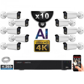 Kit Vidéo Surveillance PRO IP 10x Caméras POE Tubes AI IR 25M Capteur SONY UHD 4K + Enregistreur NVR 30 canaux H265+ 3000 Go