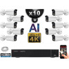 Kit Vidéo Surveillance PRO IP 10x Caméras POE Tubes AI IR 25M Capteur SONY UHD 4K + Enregistreur NVR 32 canaux H265+ 3000 Go