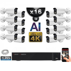 Kit Vidéo Surveillance PRO IP 16x Caméras POE Tubes AI IR 25M Capteur SONY UHD 4K + Enregistreur NVR 30 canaux H265+ 3000 Go 