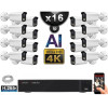 Kit Vidéo Surveillance PRO IP 16x Caméras POE Tubes AI IR 25M Capteur SONY UHD 4K + Enregistreur NVR 30 canaux H265+ 3000 Go