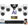 Kit Vidéo Surveillance PRO IP : 6x Caméras POE Dômes AI IR 25M Capteur SONY 5 MP + Enregistreur NVR 16 canaux H265+ 2000 Go