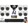 Kit Vidéo Surveillance PRO IP : 8x Caméras POE Dômes AI IR 25M Capteur SONY 5 MP + Enregistreur NVR 16 canaux H265+ 3000 Go