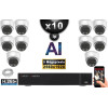 Kit Vidéo Surveillance PRO IP : 10x Caméras POE Dômes AI IR 25M Capteur SONY 5 MP + Enregistreur NVR 25 canaux H265+ 3000 Go