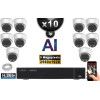 Kit Vidéo Surveillance PRO IP : 10x Caméras POE Dômes AI LED 30M Capteur SONY 5 MP + Enregistreur NVR 32 canaux H265+ 3000 Go