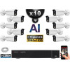 Kit Vidéo Surveillance PRO IP : 10x Caméras POE Tubes AI IR 25M Capteur SONY 5 MP + Enregistreur NVR 16 canaux H265+ 3000 Go