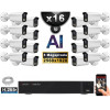 Kit Vidéo Surveillance PRO IP : 16x Caméras POE Tubes AI IR 25M Capteur SONY 5 MP + Enregistreur NVR 25 canaux H265+ 3000 Go