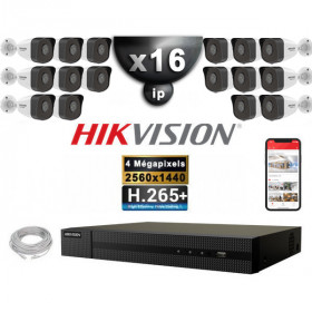 Kit Vidéo Surveillance PRO IP HIKVISION : 16x Caméras POE Tubes IR 30M 4 MP + Enregistreur NVR 16 canaux H265+ 3000 Go