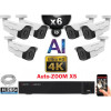 Kit Vidéo Surveillance PRO IP 6x Caméras POE Tubes AI AUTOZOOM X5 IR 60M UHD 4K + Enregistreur NVR 10 canaux H265+ 4K 2000 Go