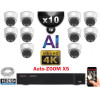 Kit Vidéo Surveillance PRO IP 10x Caméras POE Dômes AI AUTOZOOM X5 IR 25M UHD 4K + Enregistreur NVR 32 canaux H265+ 4K 3000 Go