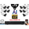 Kit Vidéo Surveillance PRO IP 10x Caméras POE Tubes AI AUTOZOOM X5 IR 60M UHD 4K + Enregistreur NVR 32 canaux H265+ 4K 3000 Go