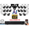 Kit Vidéo Surveillance PRO IP 16x Caméras POE Tubes AI AUTOZOOM X5 IR 60M UHD 4K + Enregistreur NVR 32 canaux H265+ 4K 3000 Go