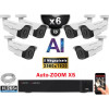 Kit Vidéo Surveillance PRO IP : 6x Caméras POE Tubes AI AUTOZOOM X5 IR 60M SONY 5 MP + Enregistreur NVR 16 canaux H265+ 2000 Go