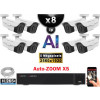 Kit Vidéo Surveillance PRO IP : 8x Caméras POE Tubes AI AUTOZOOM X5 IR 60M SONY 5 MP + Enregistreur NVR 16 canaux H265+ 3000 Go