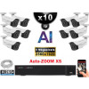 Kit Vidéo Surveillance PRO IP : 10x Caméras POE Tubes AI AUTOZOOM X5 IR 60M SONY 5 MP + Enregistreur NVR 25 canaux H265+ 3000 Go