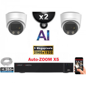 Kit Vidéo Surveillance PRO IP : 2x Caméras POE Dômes AI AUTOZOOM X5 IR 30M SONY 5 MP + Enregistreur NVR 9 canaux H265+ 1000 Go