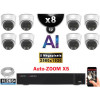 Kit Vidéo Surveillance PRO IP : 8x Caméras POE Dômes AI AUTOZOOM X5 IR 30M SONY 5 MP + Enregistreur NVR 16 canaux H265+ 3000 Go