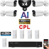 Kit Vidéo Surveillance PRO IP CPL : 4x Caméras POE Tubes AI IR 25M Capteur SONY 5 MP + Enregistreur NVR 9 canaux H265+ 2000 Go