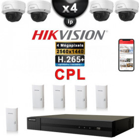 Kit Vidéo Surveillance PRO IP CPL HIKVISION : 4x Caméras POE Dômes IR 30M 4 MP + Enregistreur NVR 8 canaux H265+ 2000 Go