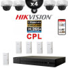 Kit Vidéo Surveillance PRO IP CPL HIKVISION : 4x Caméras POE Dômes IR 30M 4 MP + Enregistreur NVR 4 canaux H265+ 2000 Go