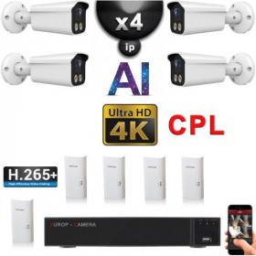 Kit Vidéo Surveillance PRO IP CPL 4x Caméras POE Tubes AI LED 30M Capteur SONY UHD 4K + Enregistreur NVR 8 canaux H265+ 3000 Go