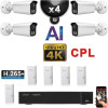 Kit Vidéo Surveillance PRO IP CPL 4x Caméras POE Tubes AI IR 25M Capteur SONY UHD 4K + Enregistreur NVR 8 canaux H265+ 3000 Go