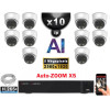 Kit Vidéo Surveillance PRO IP : 10x Caméras POE Dômes AI AUTOZOOM X5 IR 30M SONY 5 MP + Enregistreur NVR 16 canaux H265+ 3000 Go