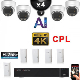 Kit Vidéo Surveillance PRO IP CPL 4x Caméras POE Dômes AI IR 25M Capteur SONY UHD 4K + Enregistreur NVR 8 canaux H265+ 3000 Go