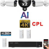 Kit Vidéo Surveillance PRO IP CPL 2x Caméras POE Tubes AI IR 25M Capteur SONY UHD 4K + Enregistreur NVR 8 canaux H265+ 2000 Go