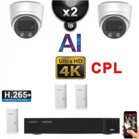 Kit Vidéo Surveillance PRO IP CPL 2x Caméras POE Dômes AI LED 30M Capteur SONY UHD 4K + Enregistreur NVR 8 canaux H265+