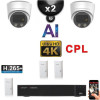 Kit Vidéo Surveillance PRO IP CPL 2x Caméras POE Dômes AI IR 25M Capteur SONY UHD 4K + Enregistreur NVR 8 canaux H265+ 2000 Go