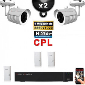 Kit Vidéo Surveillance PRO IP CPL : 4x Caméras POE Tubes IR 30M Capteur SONY 5 MP + Enregistreur NVR 9 canaux H265+ 2000 Go