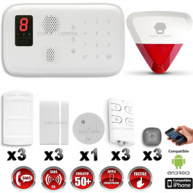 Système d'alarme sans fil GSM immunité animaux : INCENDIE + sirène flash avec batterie CHUANGO O3 / G5 / S5