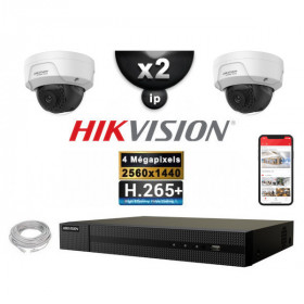 Kit Vidéo Surveillance PRO IP HIKVISION : 2x Caméras POE Dômes IR 30M UHD 4K + Enregistreur NVR 4 canaux H265+ 1000 Go