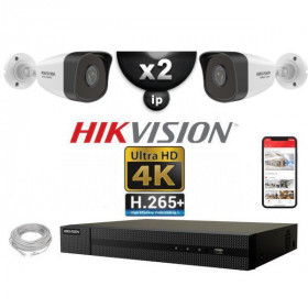 Kit Vidéo Surveillance PRO IP HIKVISION : 2x Caméras POE Tubes IR 30M UHD 4K + Enregistreur NVR 4 canaux H265+ 1000 Go