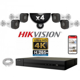 Kit Vidéo Surveillance PRO IP HIKVISION : 4x Caméras POE Tubes IR 30M UHD 4K + Enregistreur NVR 4 canaux H265+ 2000 Go
